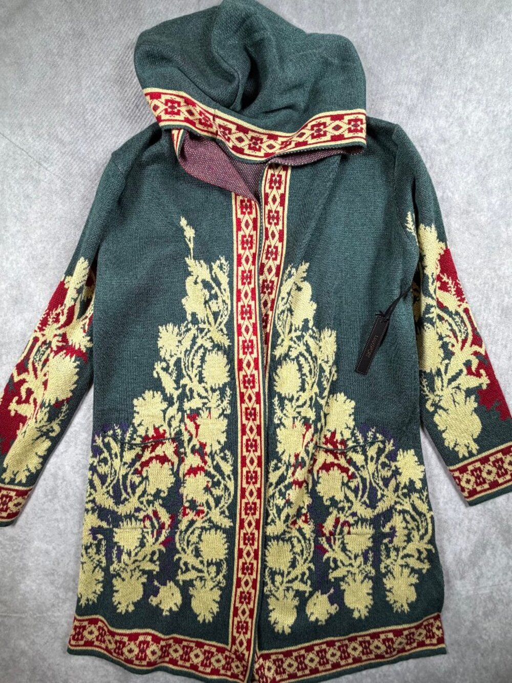 Maxsport Womens Wool Blend Hooded Cardigan Sweater Coat Floral Boho M